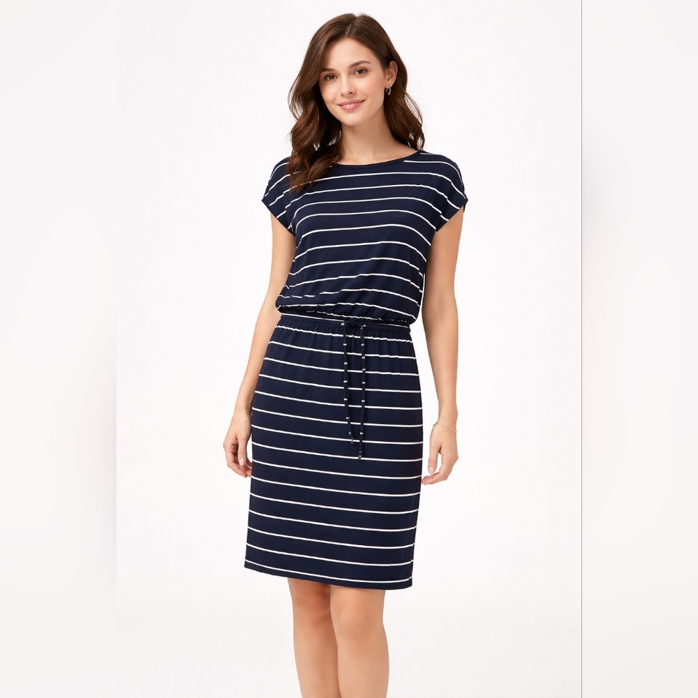 Banana Republic Navy White Stripe Drawstring Waist Dress MP #1229